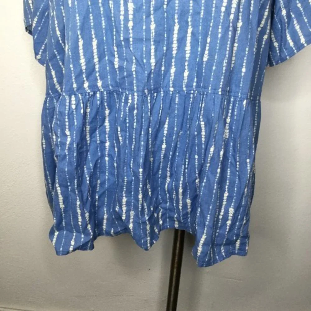 Denim & Co. Naturals Printed Linen Blend Peplum Blouse Plus Size 2X Blue/White - Picture 11 of 11